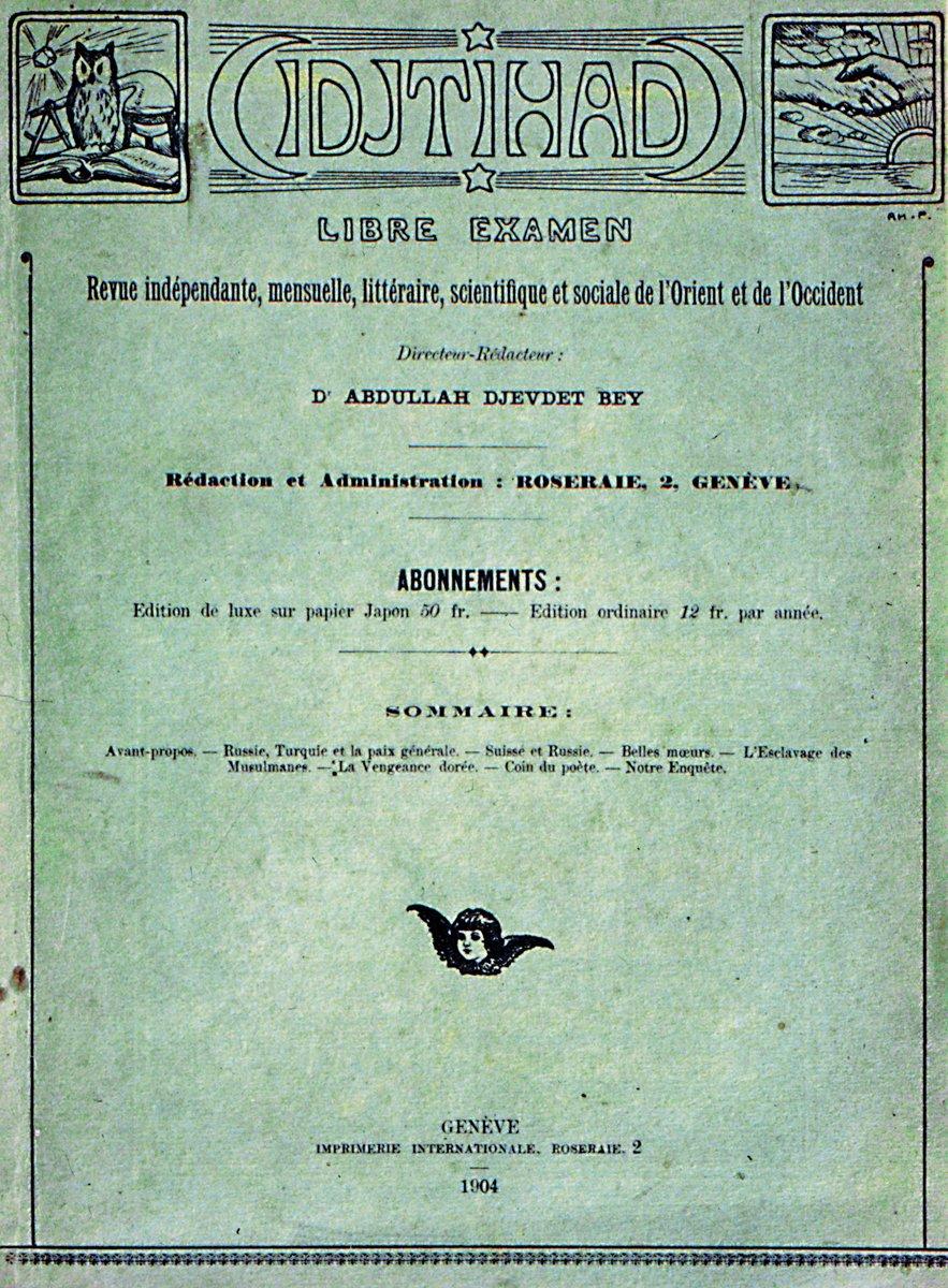 İctihad dergisinin Cenevre’de 1904 yılında yayımlanan ilk sayısının kapağı