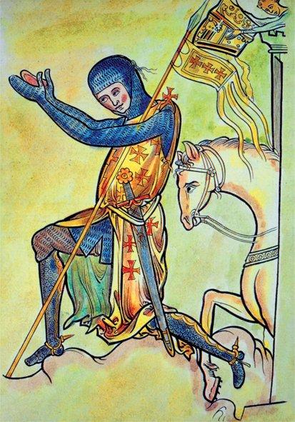 Diz çöküp dua eden bir Haçlı şövalyesinin tasviri (Runciman, s. 223)