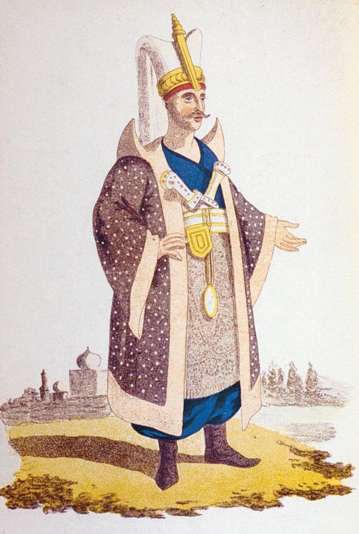 Yeniçeri miralayı (Thomas McLean, The Military Costume of Turkey, London 1818, rs. 8)