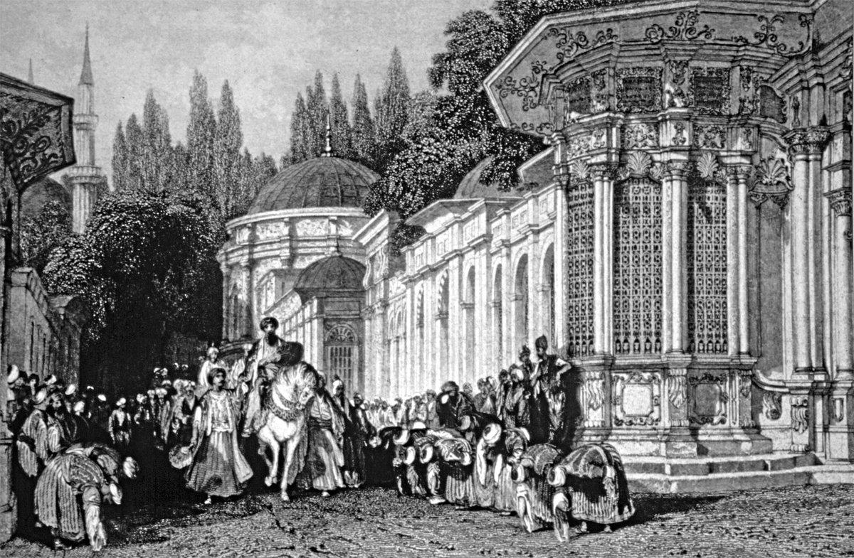 Allom’un bir gravüründe Eyüp’te kılıç alayı (R. Walsh, Constantinople and the Scenery of the Seven Churchs of Asia Minor, London 1839, I, lv. XXIII)
