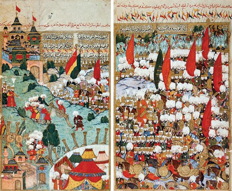 XVI. yüzyılda Yemen’in fethi sırasındaki Osmanlı bayraklarını gösteren iki minyatür (Târîh-i Feth-i Yemen, İÜ Ktp., TY, nr. 6045, vr. 11b, 31a)