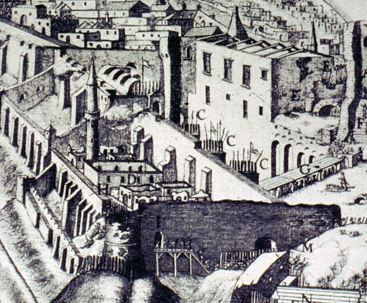 L. N. de Hallart tarafından çizilen, Michaele Wening’in hakkettiği gravürde Budin kuşatması sırasında harap olan Murad Paşa Camii(Graphische Darstellungen der Städte Ofen und Pest..., Budapest 1937, nr. 129)