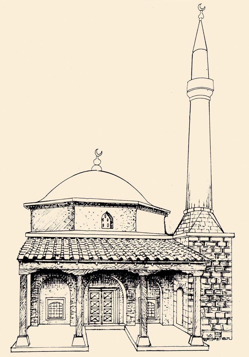 İnebahtı’da II. Bayezid dönemine ait caminin yerine XVIII. yüzyılda yapılan caminin ön cephesini gösteren çizim (Petronotis, şekil 22)