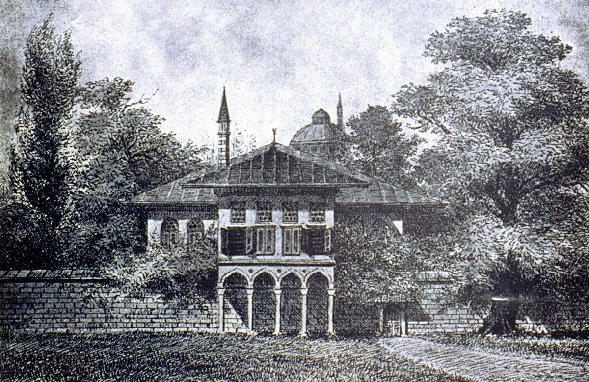 Aynalı Köşk’ün Dr. Rifat Osman tarafından yapılan karakalem resmi (S. Ünver, Edirne Sarayı, Ankara 1989)