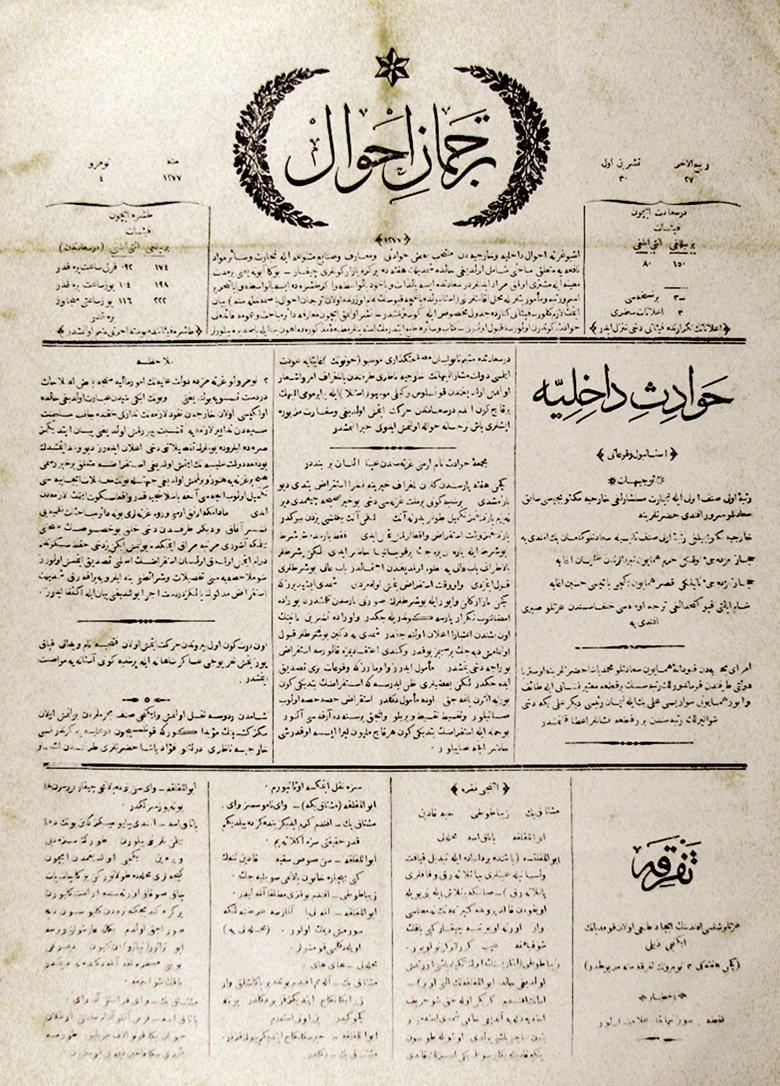 Tercümân-ı Ahvâl’in 1. sayısının ilk sayfası