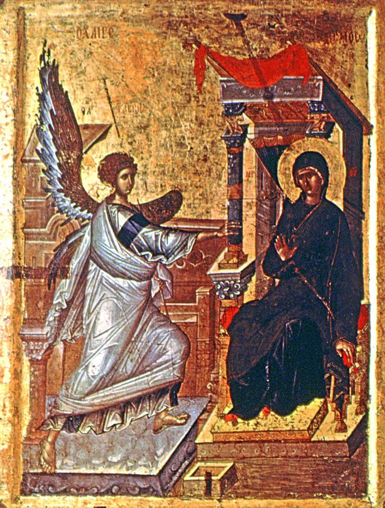 Hz. Meryem’e Îsâ’nın doğacağı müjdesinin verilmesini resmeden bir ikona (Ohri Millî Müzesi)