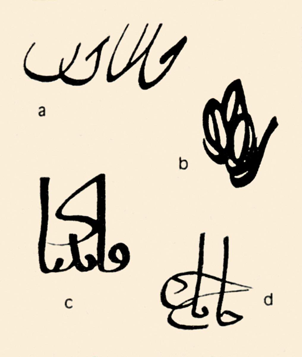 a) Sultan Kalavun, b) Sultan Berkuk, c) Sultan Kayıtbay, d) Hayır Bey’in imzaları
