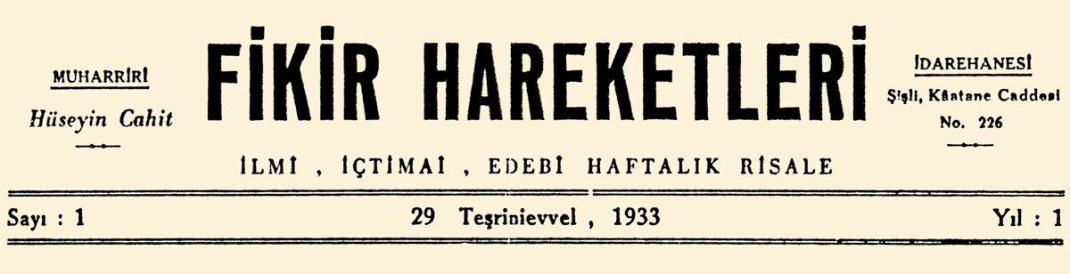 Fikir Hareketleri mecmuasının ilk sayısının başlık kısmı