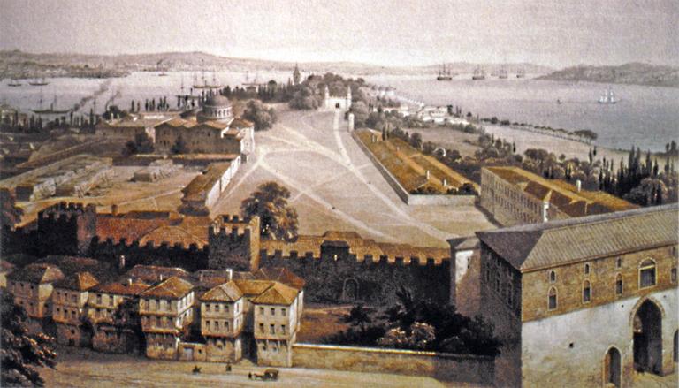 Alay Meydanı’nın 1852 yılındaki görünüşü(C. Fossati, Die Hagia Sophia nach dem Tafelwerk von 1852, Dortmund 1980, lv. 22)