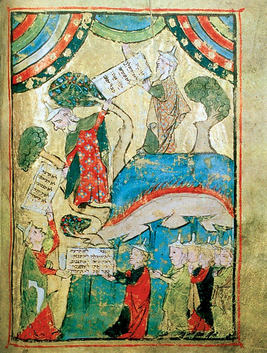 Mûsâ’nın on emir tabletlerini alışını tasvir edenXIV. yüzyıla ait bir minyatür(Muze’on Yısrael-Yarushalayim,MS, nr. 180/52, vr. 154b)