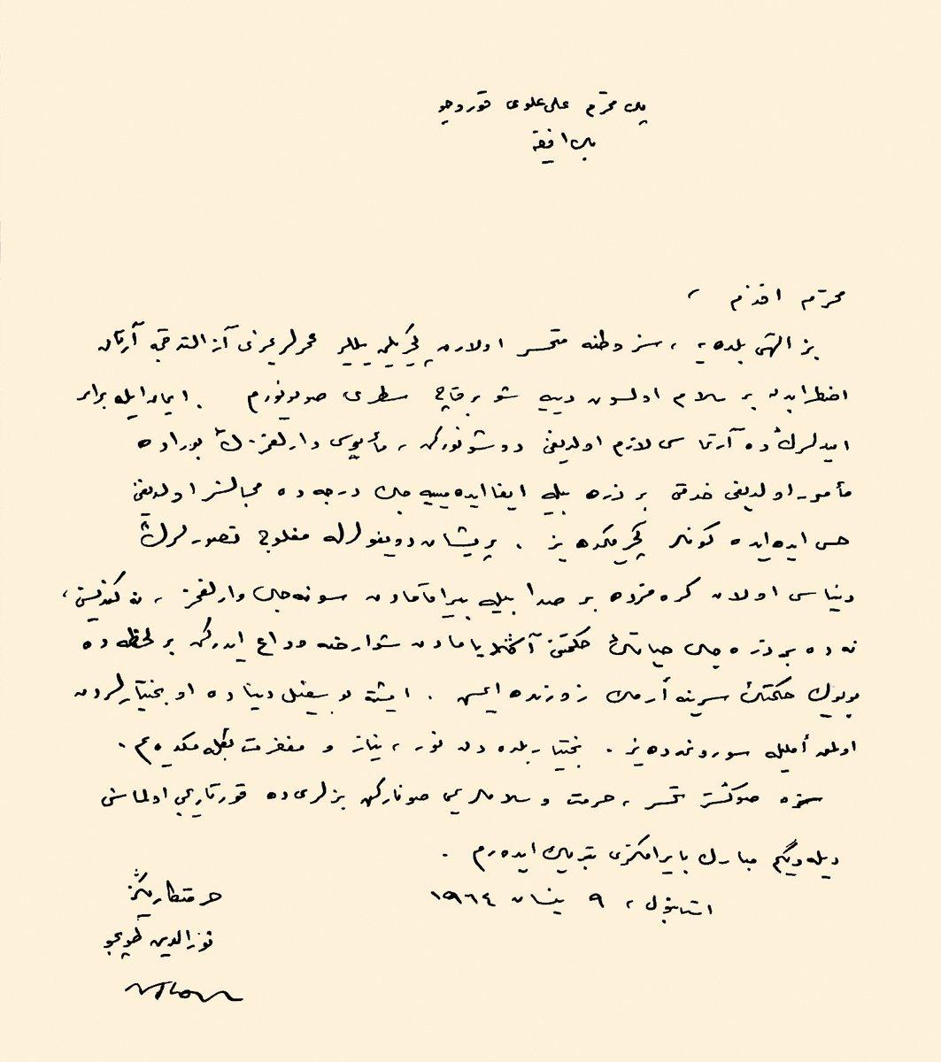 Nurettin Topçu’nun Ali Ulvi Kurucu’ya yazdığı9 Nisan 1964 tarihli mektup(Dergâh Yayınları Arşivi)