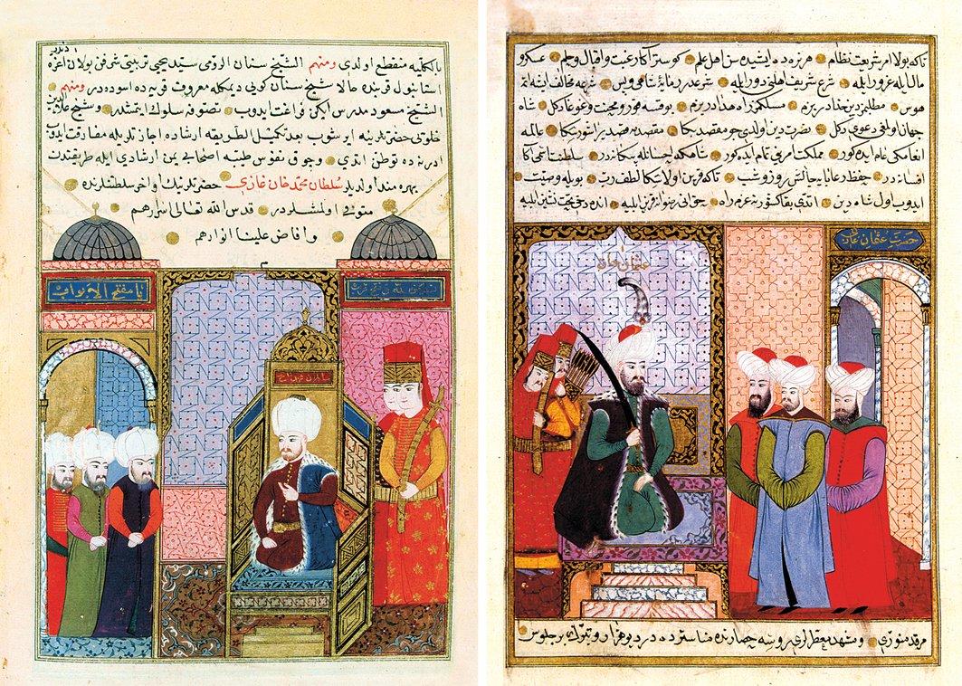 Tâcü’t-tevârîh’ten minyatürlü iki sayfa (İÜ Ktp., TY, nr. 5970, vr. 14a, 365b)