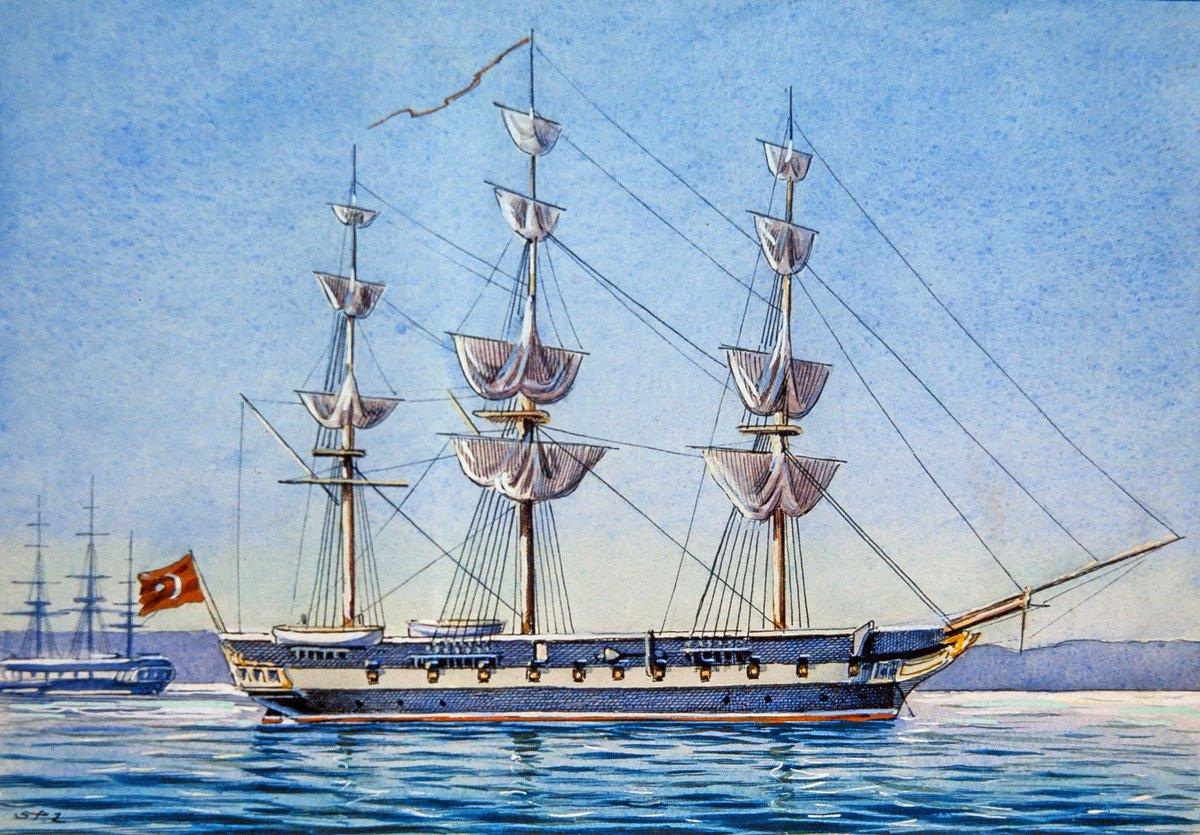 II. Mahmud zamanında (1808-1839) Mimar Ahmed Kalfa tarafından inşa edilen Feyz-i Ma‘bûd adlı korvet (Hasan Hüsnü Tengüz Albümü, İstanbul Deniz Müzesi, nr. 578, vr. 26a)