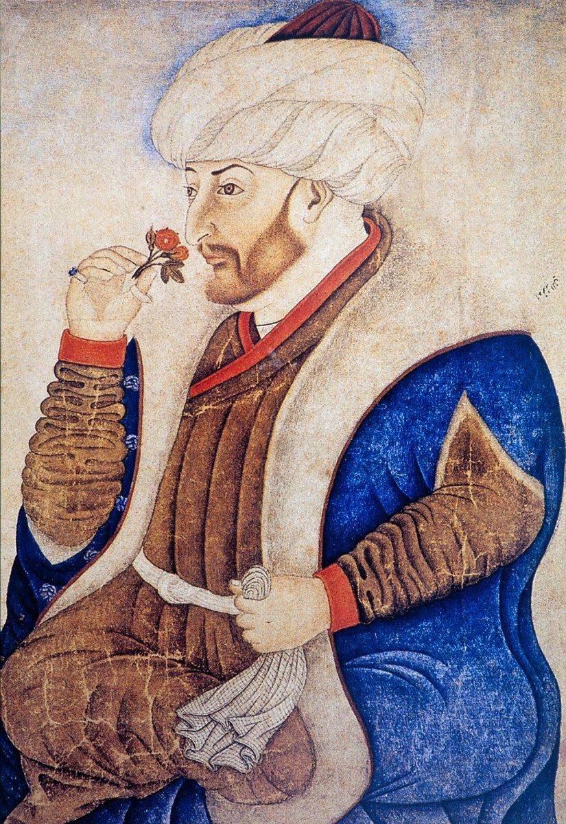 II. Mehmed’i gül koklarken tasvir eden bir resim (TSMK, Hazine, Albüm, nr. 2153, vr. 10a)
