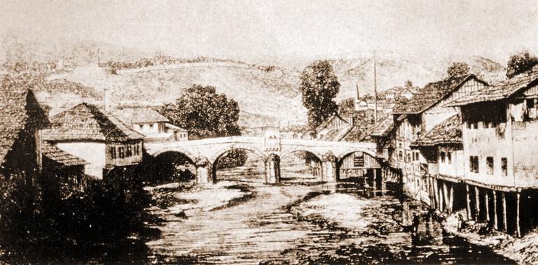 Hünkâr Köprüsü’nün XIX. yüzyıl sonlarına doğru çizilen gravürü (Çulpan, rs. 74)