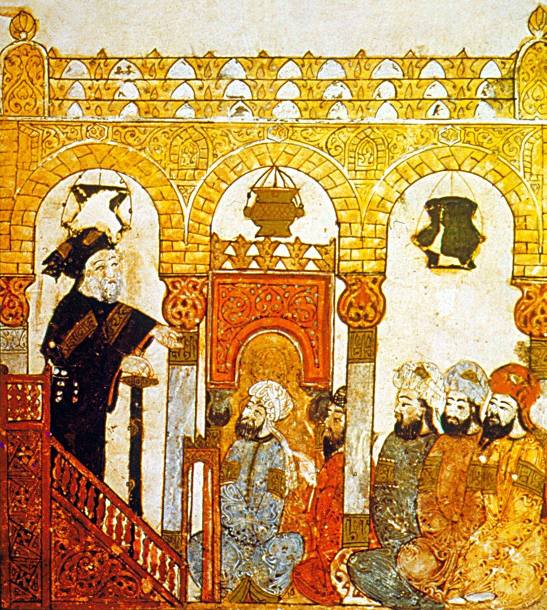 Hasîrî’nin el-Maḳāmât adlı eserinde hutbe okunuşunu tasvir eden bir minyatür (Paris Bibliothèque Nationale, Ms, Arabe, nr. 5847, vr. 84a)