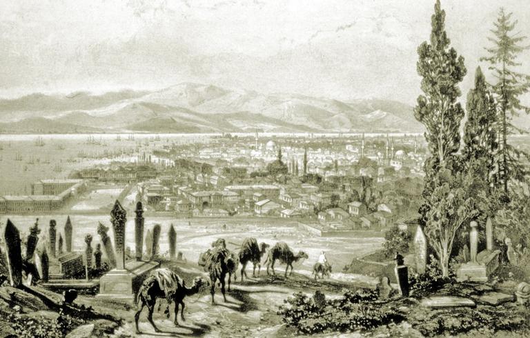 XIX. yüzyılın son çeyreğinde İzmir’i gösteren bir gravür (J. Schranz, Le Bosphore et Constantinople, Paris 1855)