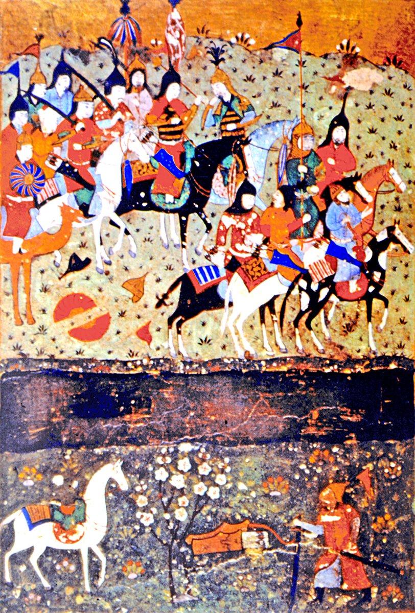 Celâleddin Hârizmşah’ınCengiz Han’dan kaçışını tasvir eden bir minyatür(Oriental Miniatures, Tashkent 1980, s. 23)