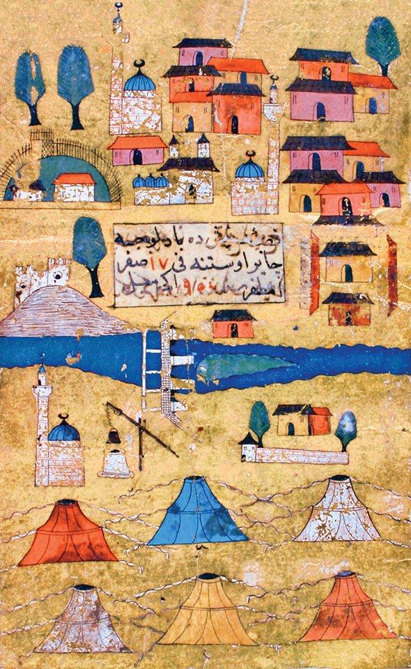 Niş’i tasvir eden 950 (1543) tarihli minyatür (Matrakçı, Târîh-i Feth-i Şikloş ve Estergon ve İstolni-Belgrad, TSMK, Hazine, nr. 1608, vr. 53a)