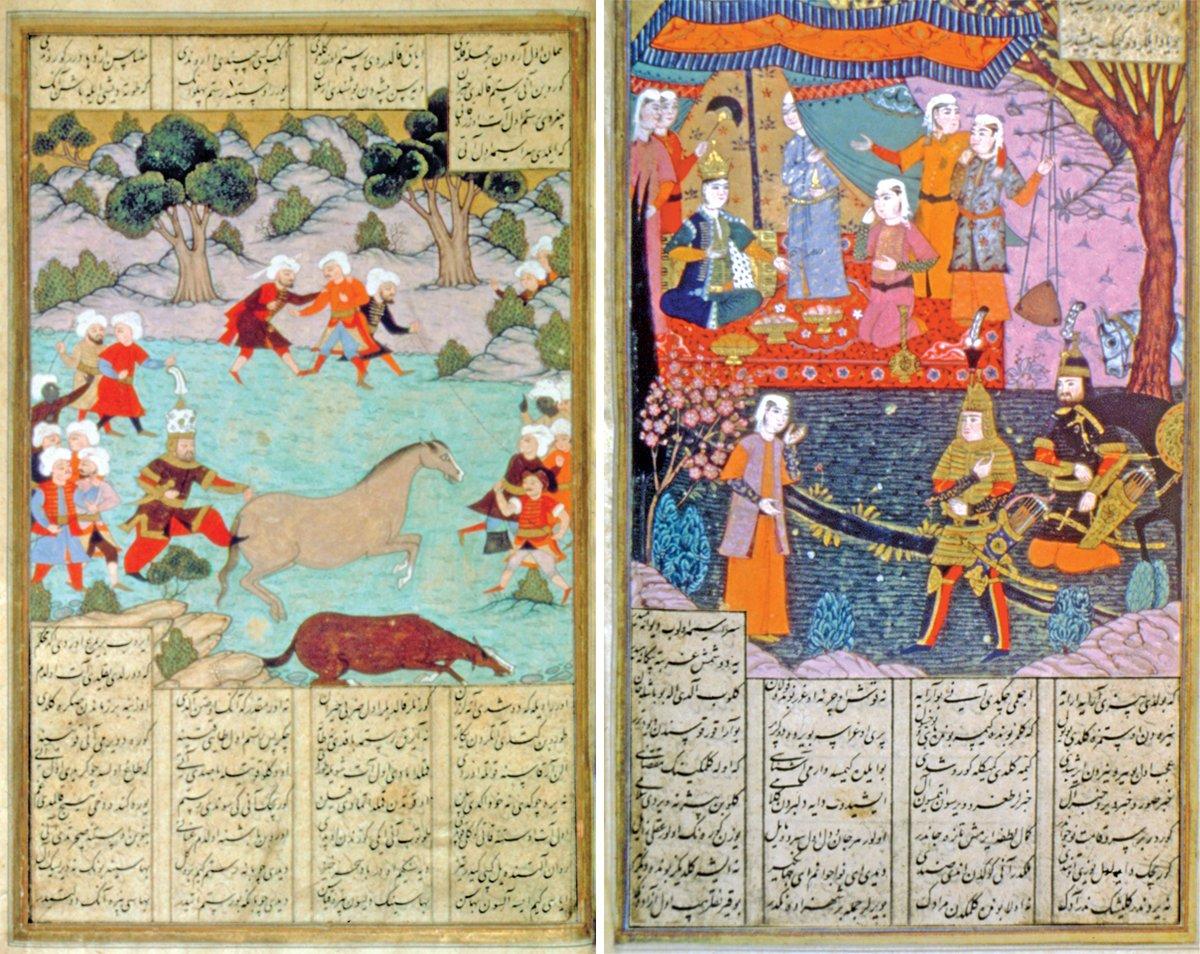 Derviş Abdî-i Mevlevî’nin yazdığı Türkçe Şehnâme nüshasından minyatürlü iki sayfa (New York Public Library, Spencer Collection-Turkish Ms, nr. 1, vr. 92a, 273b)