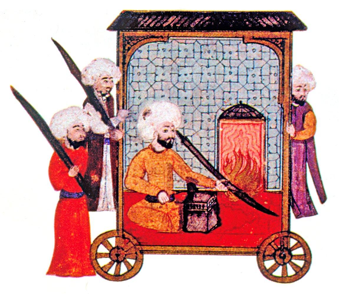 Seyyid Lokmân’ın hazırladığı Surnâme-i Hümâyun’da kılıççı esnafının geçişini gösteren bir minyatür (TSMK, Hazine, nr. 1344, vr. 96a’dan detay)