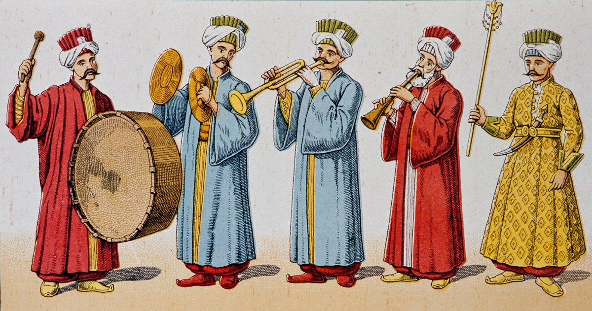Mehteran kıyafetlerini gösteren bir resim(M. Şevket Paşa, Osmanlı Teşkilât ve Kıyâfet-i Askeriyyesi, İÜ Ktp., TY, nr. 9391)