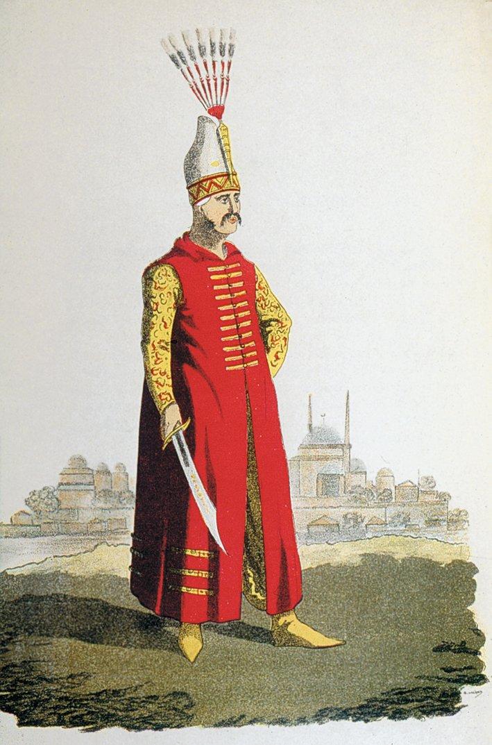 Yeniçeri zâbiti (Thomas McLean, The Military Costume of Turkey, London 1818, rs. 9)