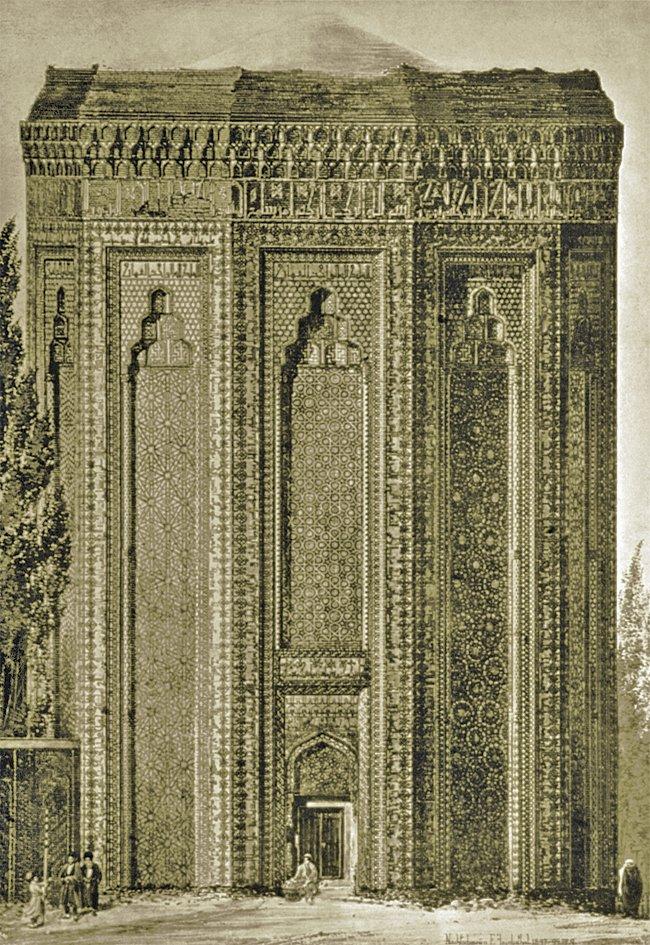 Acemî b. Ebû Bekir’in Nahcıvan’da inşa ettiği Mümine Hatun Kümbeti’nin E. Jacobsthal tarafından çizilmiş gravürü (1899)