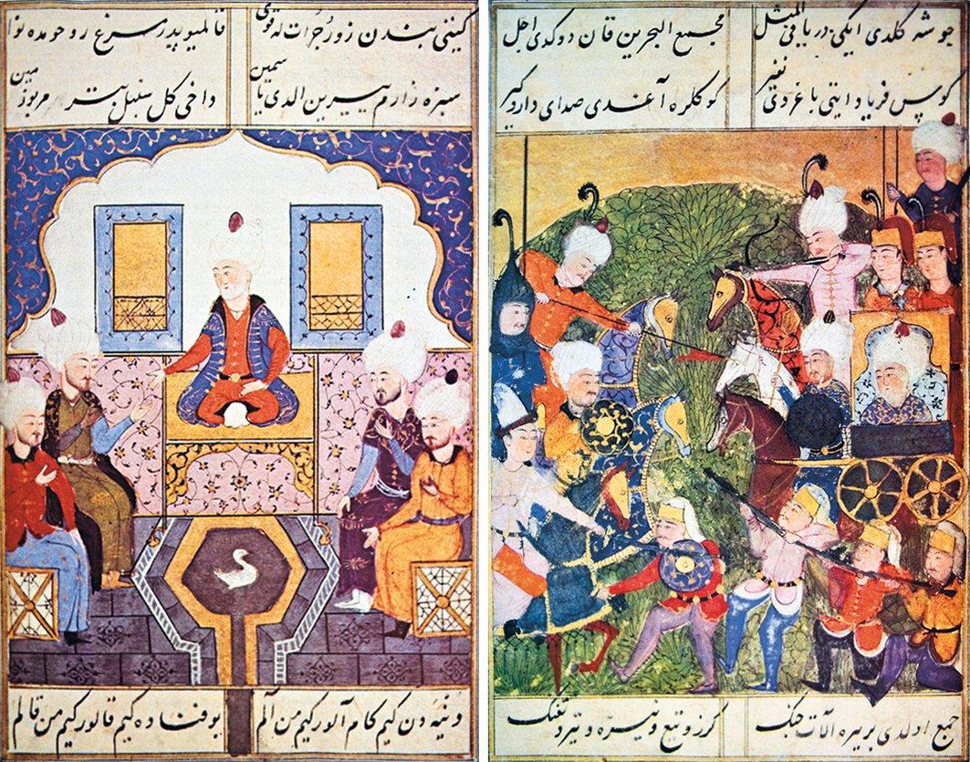 Şükrî-i Bitlisî’nin Selimnâme adlı eserinden minyatürlü iki sayfa (TSMK, Hazine, nr. 1597-1598, vr. 44a, 52b)