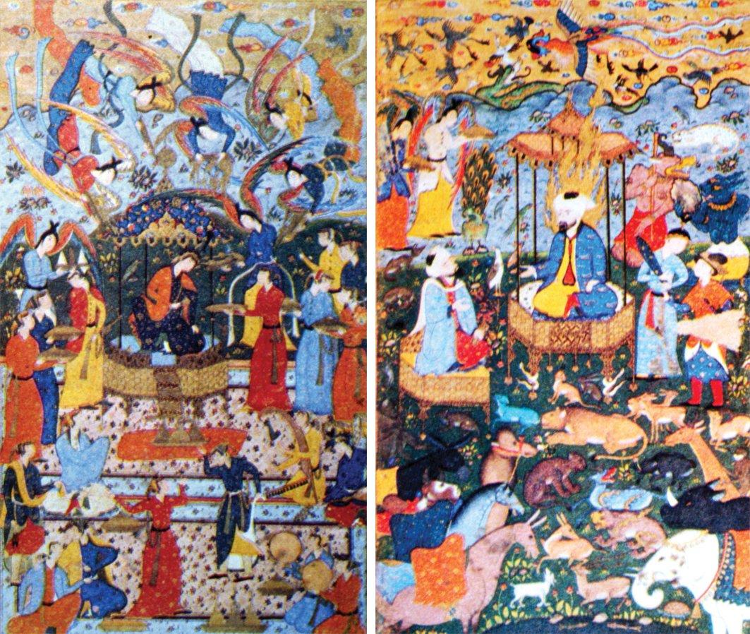 Hz. Süleyman ile Belkıs’ı tasvir eden XVI. yüzyıla ait iki minyatür (British Library – Londra)