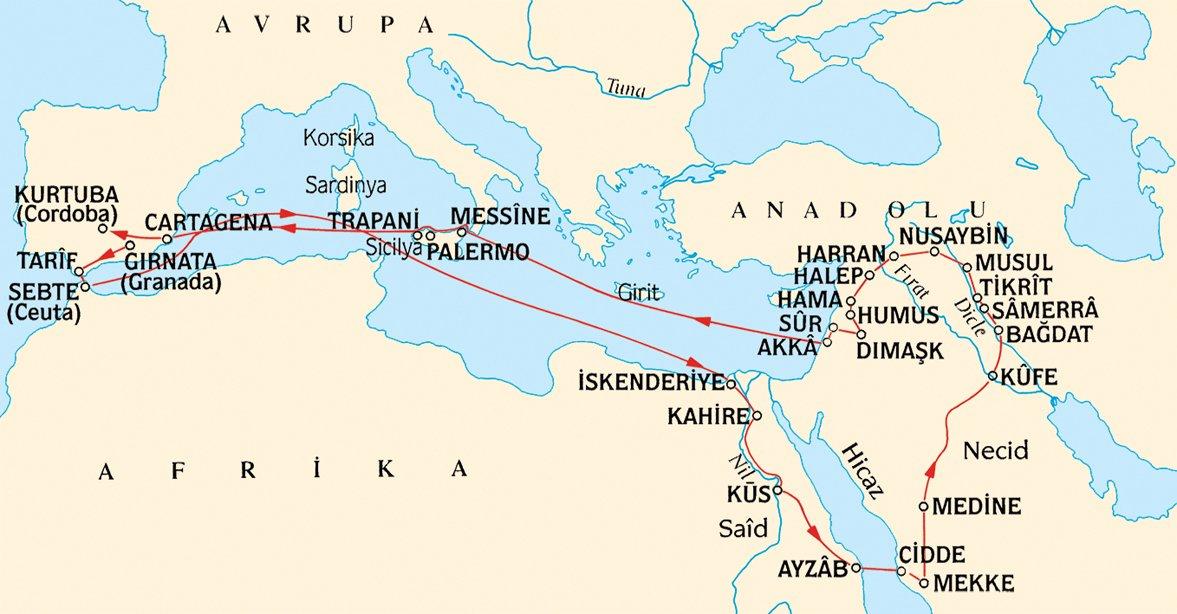 İbn Cübeyr’in seyahat güzergâhı