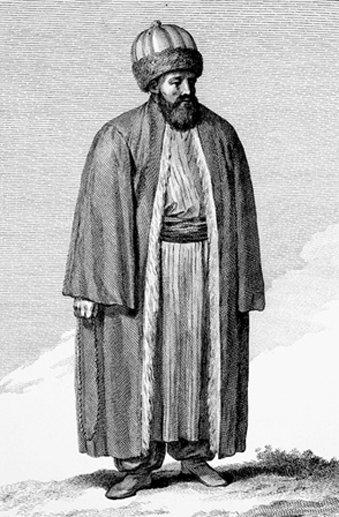 Bektaşî şeyhini tasvir eden gravür (D’Ohsson, Tableau général, II, lv. 113)