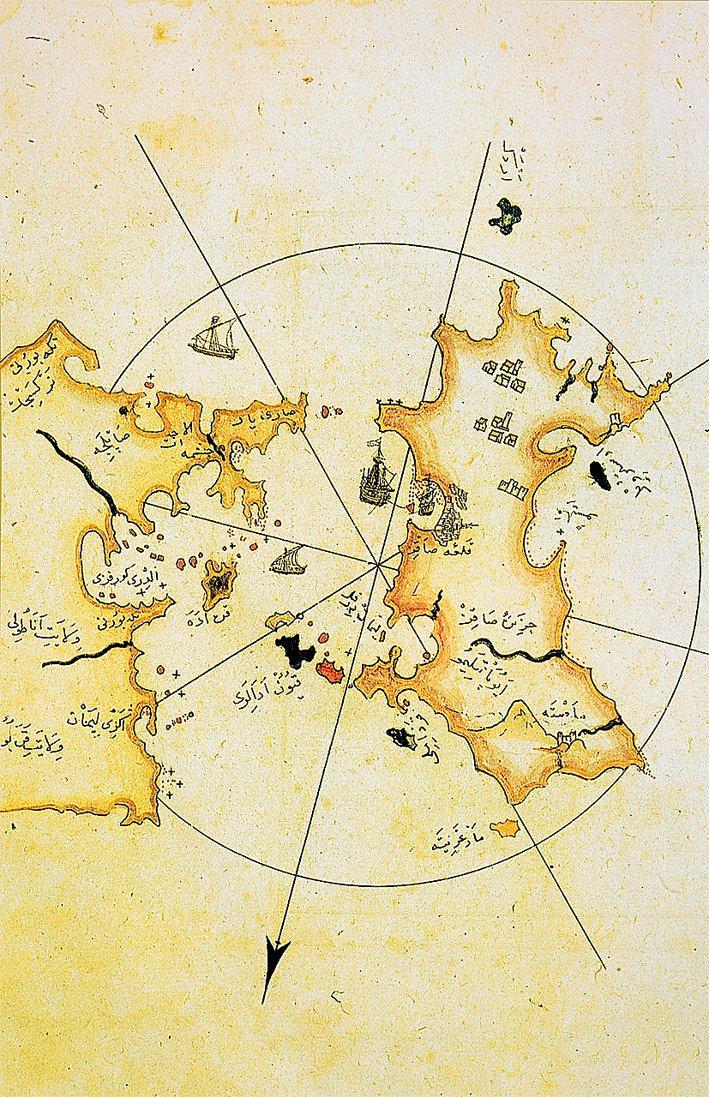 Pîrî Reis’in Kitâb-ı Bahriyye’sinde Sakız adasını gösteren harita