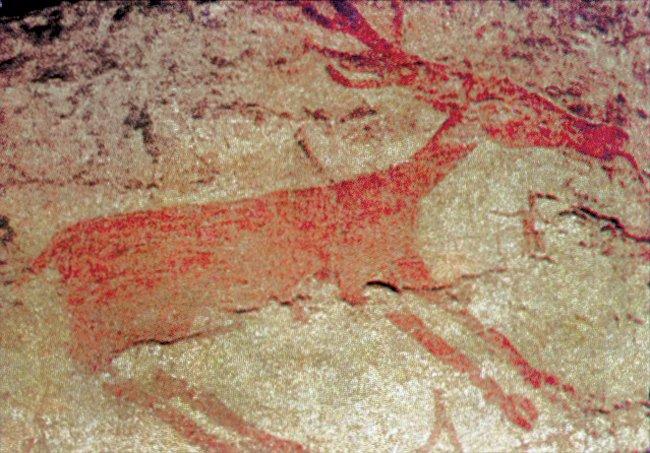 Çatalhöyük’te milâttan önce 7000-6000 yılları arasına tarihlenen duvar resimlerinden bir detay