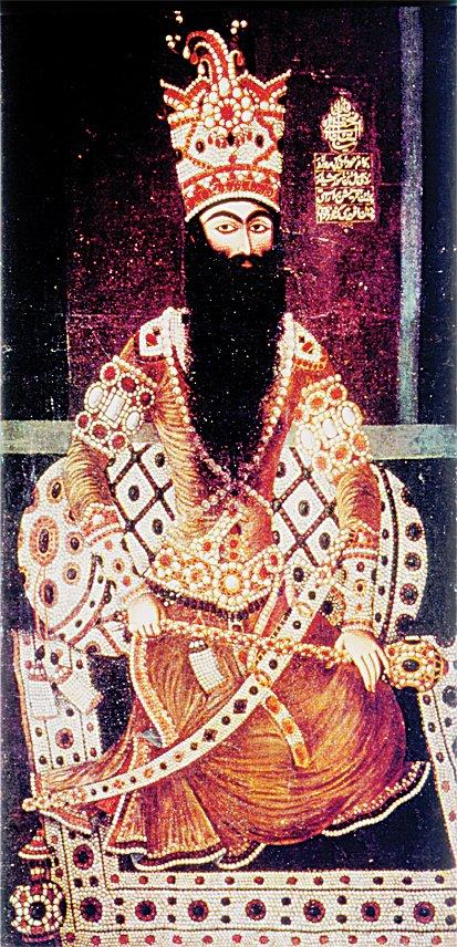 Feth Ali Şah’ı tasvir eden XIX. yüzyıla ait bir resim (Moskova Oriental Sanatlar Müzesi, Envanter nr. 1412/II)