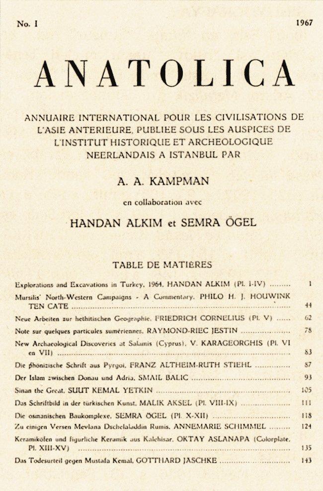 Anatolica’nın ilk sayısının iç kapağı
