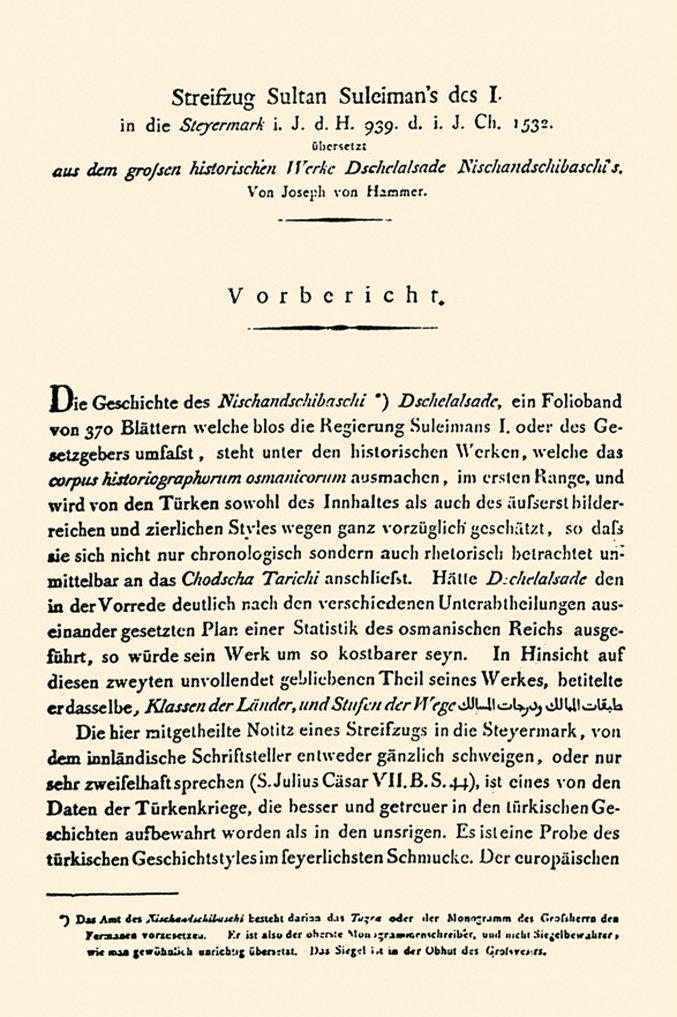 Hammer’in Tabakātü’l-memâlik’ten yaptığı tercümenin ilk sayfası(Fundgruben des Orients, Wien 1811)