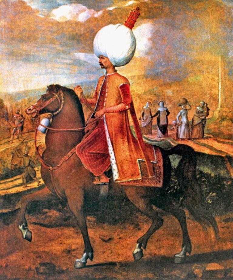 Kanûnî Sultan Süleyman’ı at üstünde tasvir eden yağlı boya tablo (özel koleksiyon – Harborough)