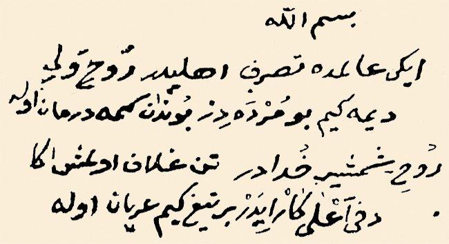 Ferşad Efendi’ye ait, kendi el yazısı ile yazılmış tasavvufî bir şiir (Y. Şevki Yavuz özel arşivi)