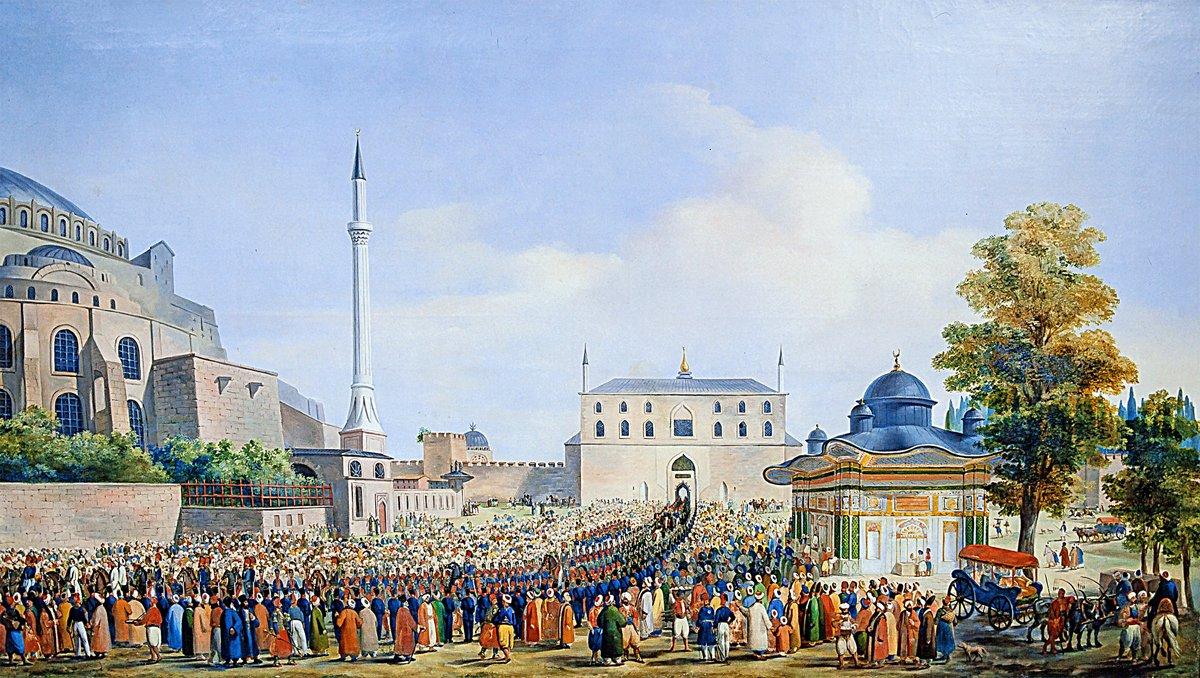 Bâb-ı Hümâyun’un önünde II. Mahmud’un katıldığı bir merasimi tasvir eden François Bois tarafından yapılmış yağlı boya tablo (İstanbul Resim ve Heykel Müzesi)