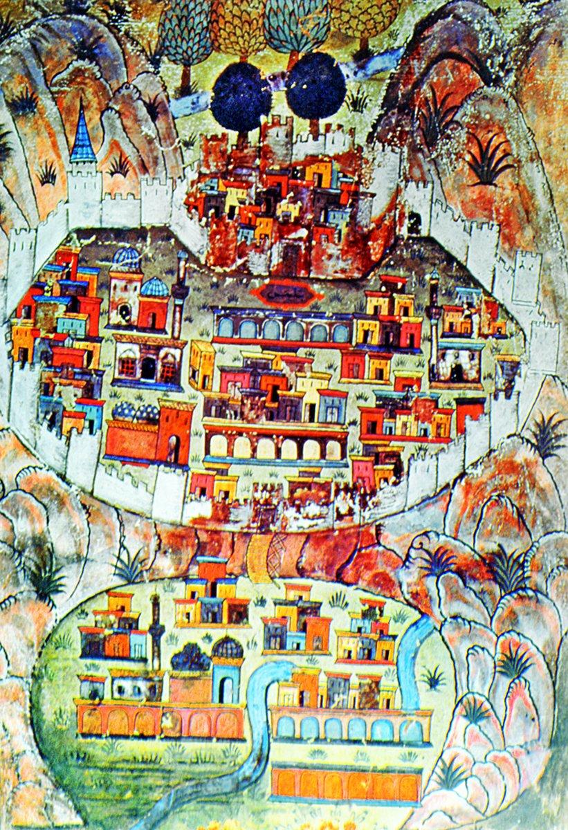 Bitlis’in XVI. yüzyıldaki durumunu gösterenbir minyatür (Matrakçı Nasuh, Beyân-ı Menâzil-i Sefer-i Irâkeyn, İÜ Ktp., TY, nr. 5964, vr. 100a)