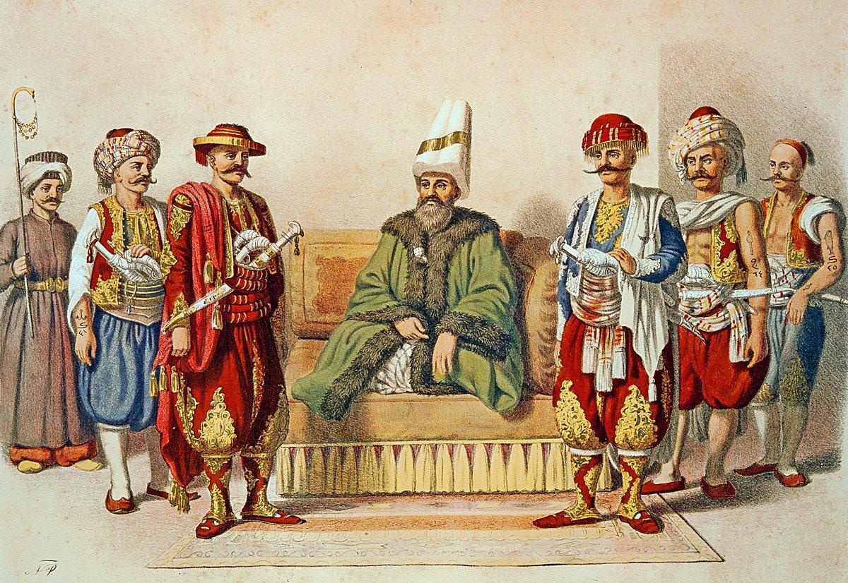 Kapudan paşayı denizcilerle birlikte gösteren bir resim (Mahmud Şevket Paşa, Osmanlı Teşkilât ve Kıyâfet-i Askeriyyesi, İÜ Ktp., TY, nr. 9391)
