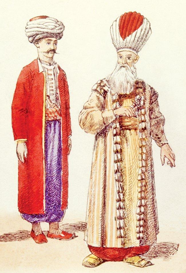 Yeniçeri ağası ve yamağı (Mahmud Şevket Paşa, Osmanlı Teşkilât ve Kıyâfet-i Askeriyyesi, İÜ Ktp., TY, nr. 9391)