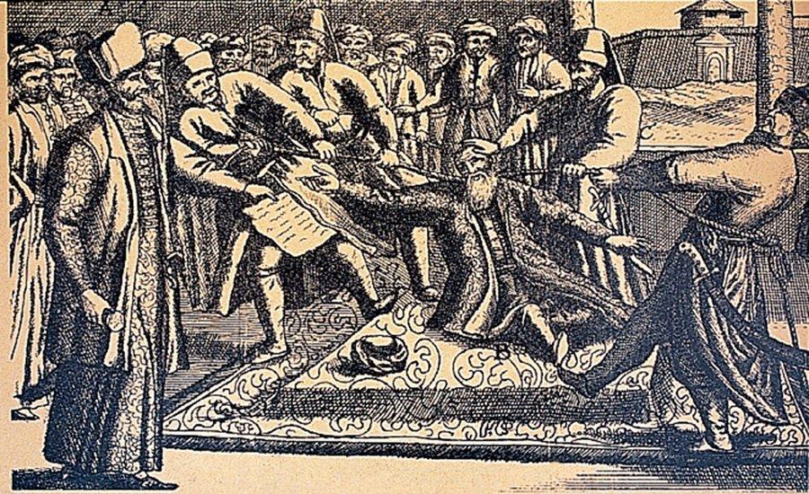 Merzifonlu Kara Mustafa Paşa’nın öldürülmesini gösteren temsilî resim (Kreutel, s. 176)