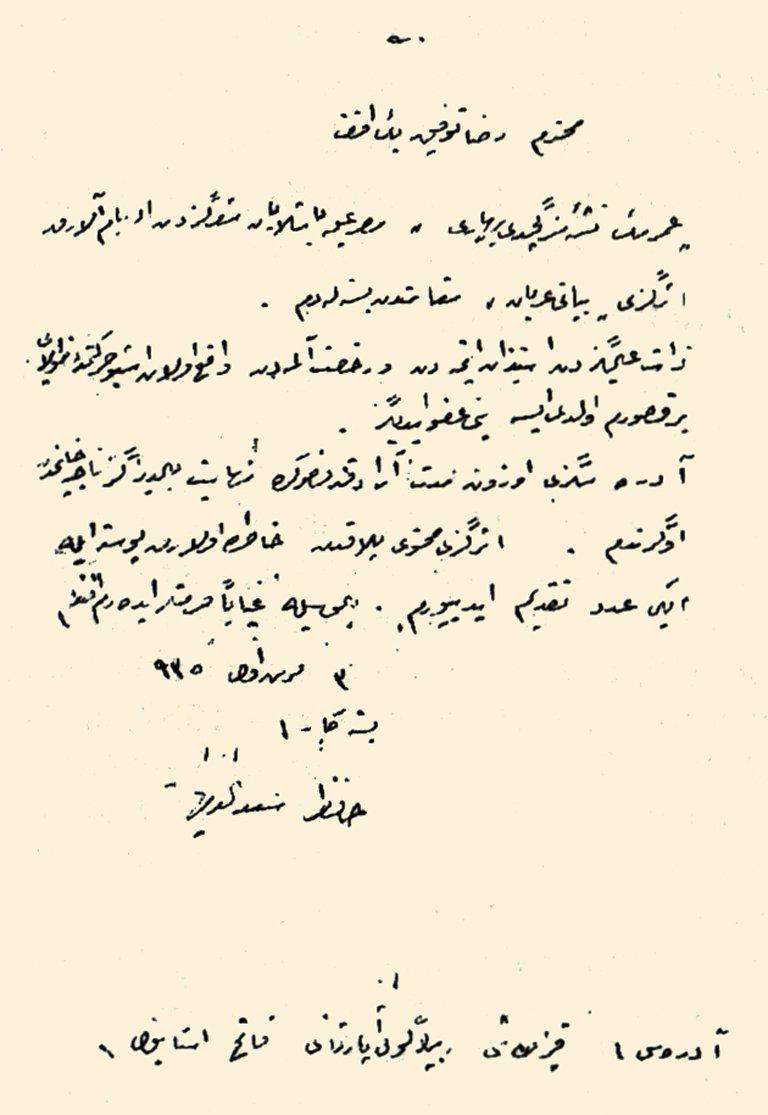 Sadettin Kaynak’ın Rızâ Tevfik’e yazdığı bir mektup (Abdullah Uçman koleksiyonu)