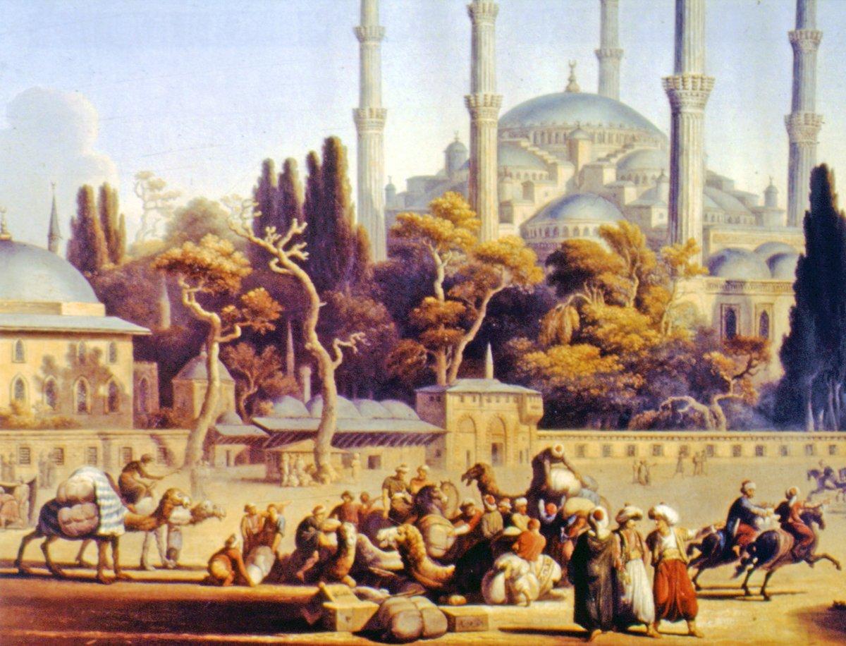 İstanbul Atmeydanı’nda develeri gösteren XIX. yüzyıla ait bir tablo (Ç. Gülersoy, Mavi Cami, İstanbul 1990, s. 6)