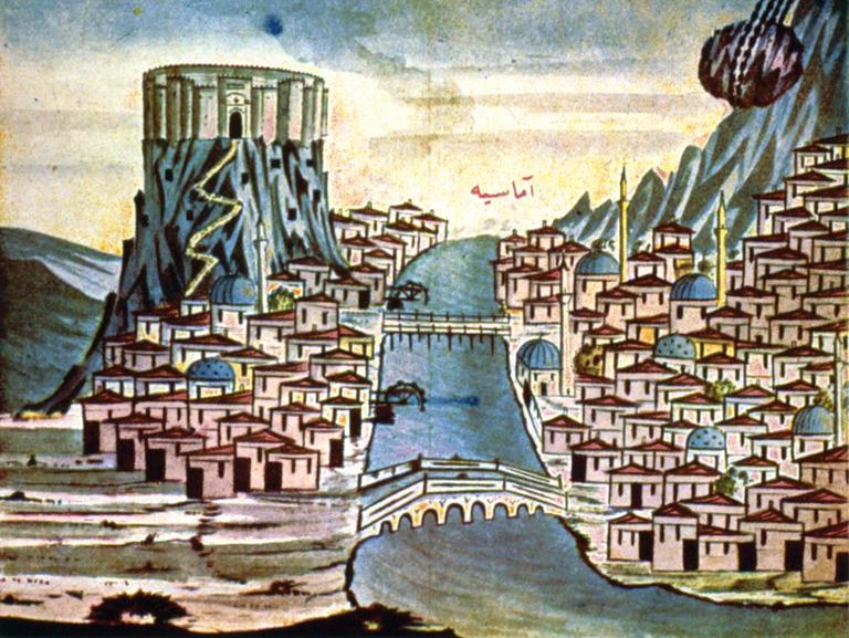 Bozoklu Osman’ın Musavver İran Sefâretnâmesi’nde 1811 yılındaki Amasya’yı gösteren bir resim (Millet Ktp., Ali Emîrî, Tarih, nr. 822)