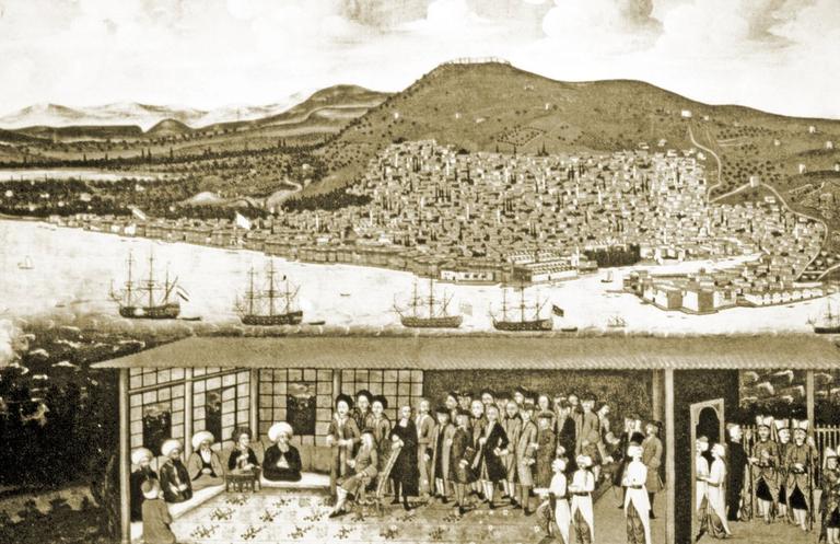 İzmir kadısının Hollanda konsolosu Daniel de Hochepied’i divanında ağırlayışını gösteren gravür (Rijksmuseum – Amsterdam)