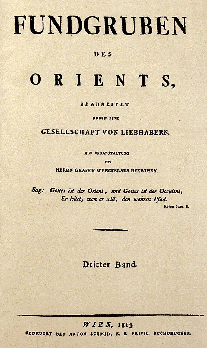 Fundgruben des Orients dergisinin Almanca unvan sayfası