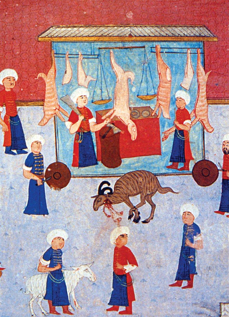 Kasap esnafının resmigeçidini tasvir eden bir minyatür (Seyyid Lokman, Surnâme-i Hümâyun, TSMK, Hazine, nr. 1344, vr. 296a)